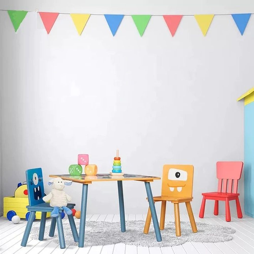 Kinder Home Dječiji drveni sto sa dvije stolice, Šareni slika 6