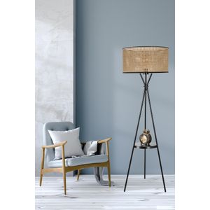 Venedik sehpalı siyah lambader silindir rattan abajurlu Light Brown Floor Lamp