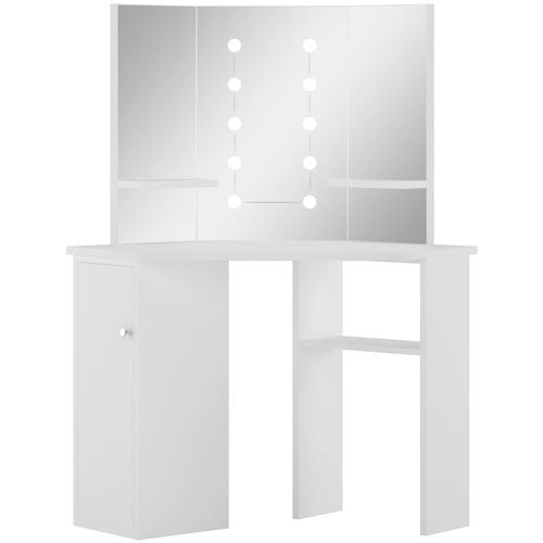 Kutni toaletni stolić za šminkanje s LED svjetlima bijeli slika 2