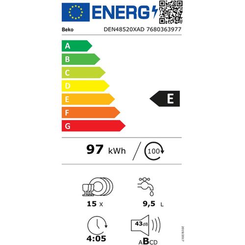 Beko DEN 48520 XAD Mašina za pranje sudova, Samostojeća, 15 kompleta, Širina 60cm slika 5