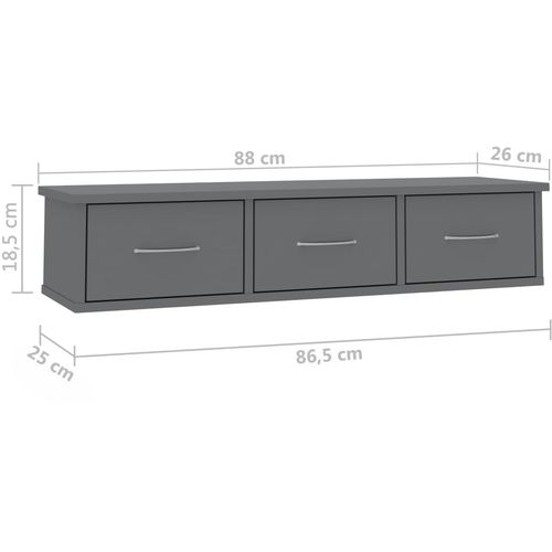 Zidna polica s ladicama sjajna siva 88x26x18,5 cm od iverice slika 31