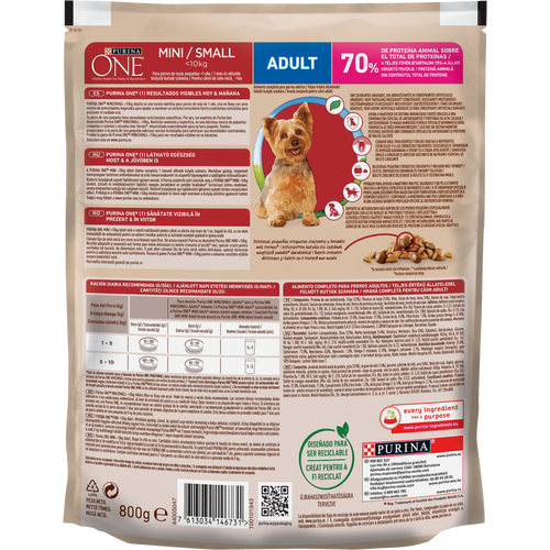 Purina ONE MINI Dog < 10 kg Adult, bogata govedinom, s rižom, 800 g slika 3