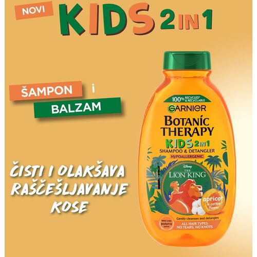 Garnier Botanic Therapy kids Apricot 2U1 – DJEČJI ŠAMPON I REGENERATOR ZA SVE TIPOVE KOSE slika 3