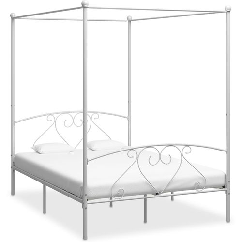 Okvir za krevet s nadstrešnicom bijeli metalni 160 x 200 cm slika 1