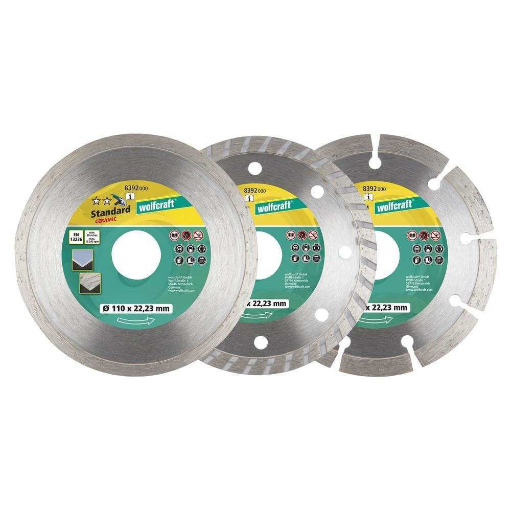 Wolfcraft Set Dijamantnih Reznih Ploča „Standardˮ fi 110 × 22,23 mm / 3 dijelni - 8392000 slika 1