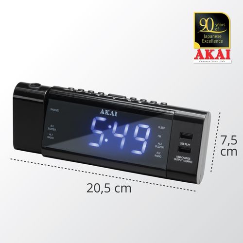 AKAI budilica s projektorom, FM/AM radio, LCD, USB MP3 + USB punjač ACR-3888 slika 8