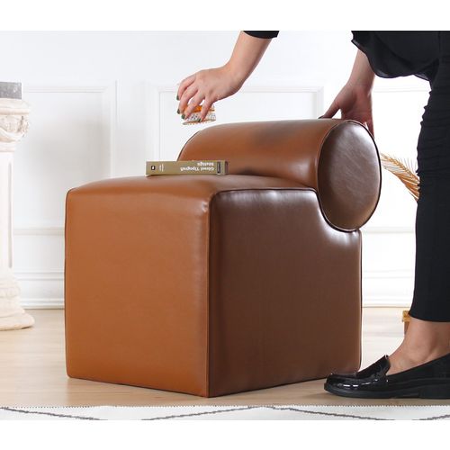 Rohin Deri Puf - Brown Brown Pouffe slika 1