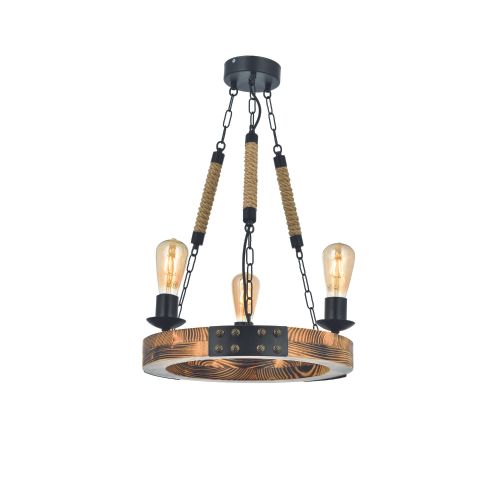 Alara 3Lü Yanık Avize Walnut Black Chandelier slika 2