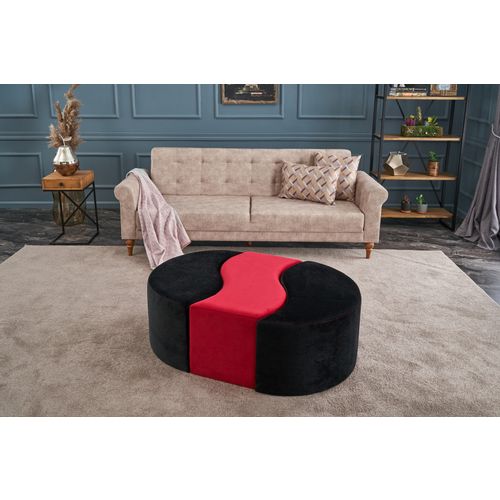 Atelier Del Sofa Tabure, Crno Crvena, Alya Puf - Black, Red slika 1