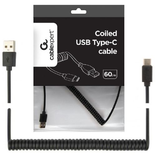 CC-USB2C-AMCM-0.6M Gembird Spiralni USB 2.0 AM na USB-C kabl, 0.6m, black slika 1