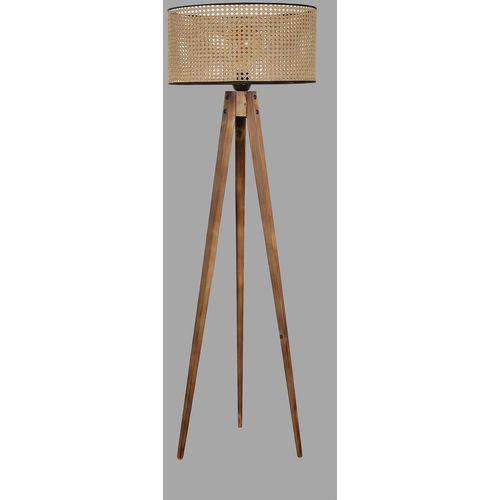 Tripod lambader yanık silindir rattan abajurlu Brown Floor Lamp slika 1