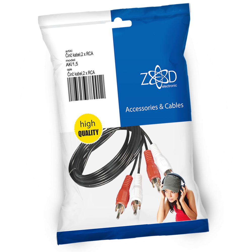 ZED electronic Činč kabl 1.5 met., 2 x RCA - AK/1,5 slika 1
