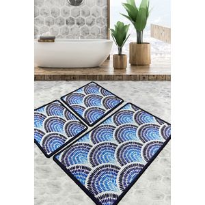 Azul - Blue Multicolor Bathmat Set (3 Pieces)