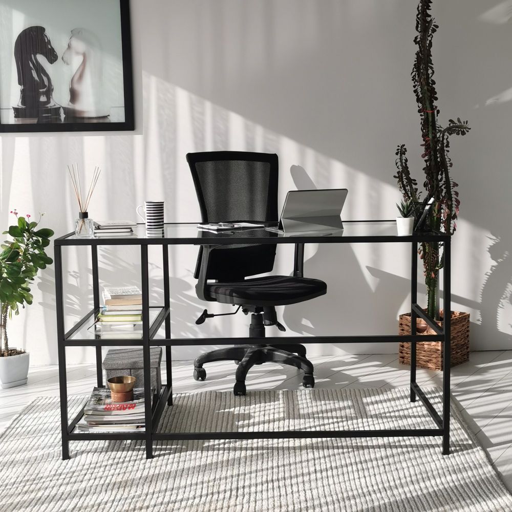 Master M101 Crni Radni Stol / 130x60cm sa Staklenom Pločom slika 2