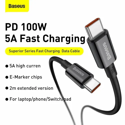 BASEUS kabel tipa C do tipa C PD100W Power Delivery Superior Series Fast Charging CATYS-B01 1 metar crni slika 6