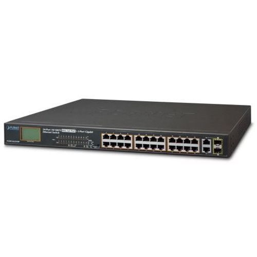 Planet 28-Port LCD Managed (24x100Mbps 802.3at PoE (300W) 2x GbE 2x 1G SFP) Desktop Switch slika 1