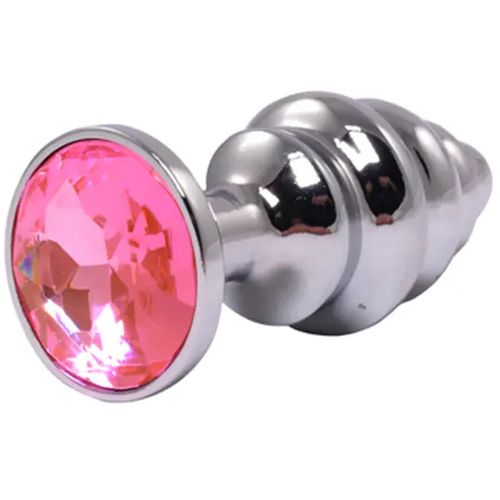 Srednji rebrasti metalni analni dildo sa rozim dijamantom slika 1