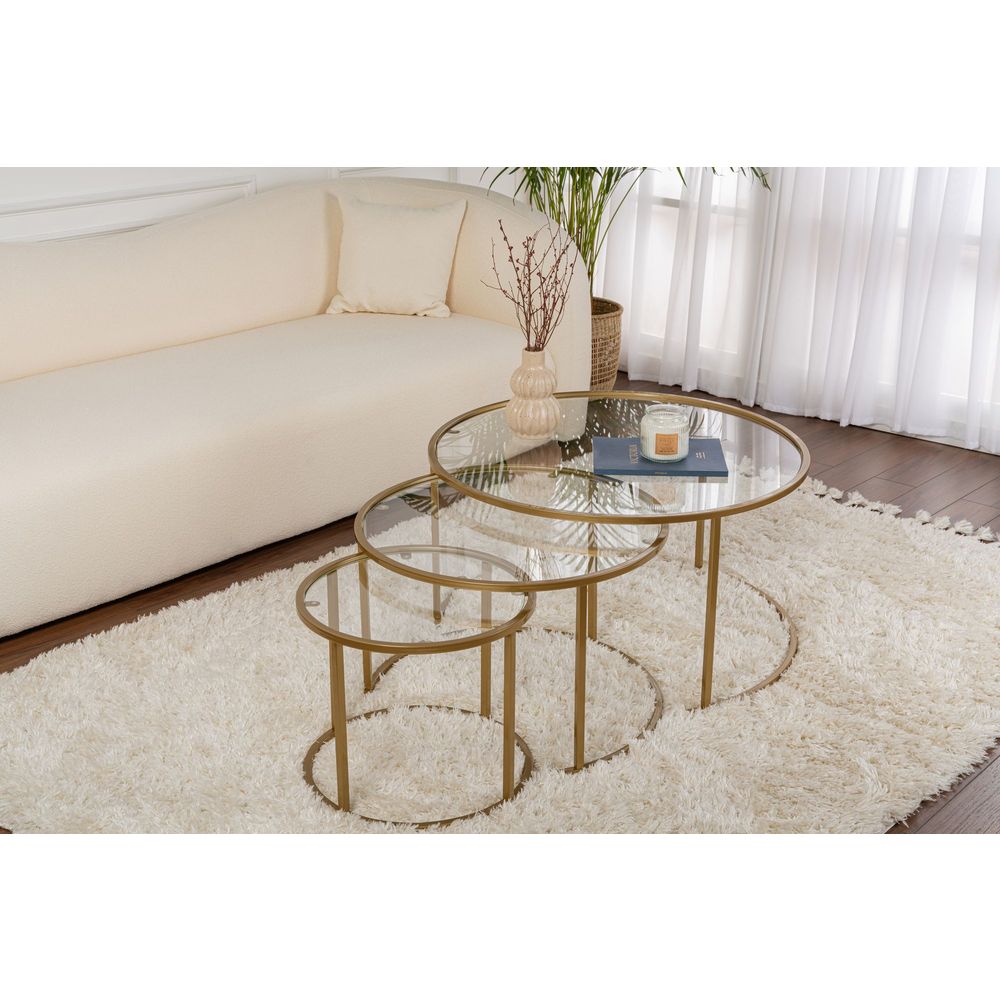 Set staklenih stolova "Aurum - 80, 60, 42"  -  u zlatnoj i transparentnoj boji slika 1