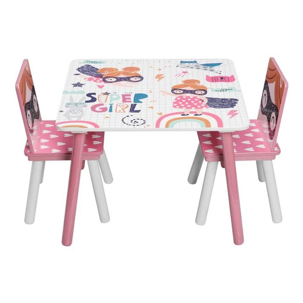 Kinder Home Drveni dječiji sto sa dvije stolice Super Girl slika 6