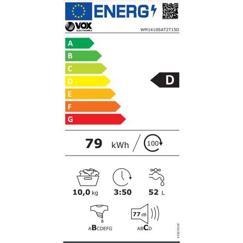 Vox WM1410-SAT2T15D Veš mašina 10 kg, 1400 rpm, SteamAssist, AquaLogic, SoftTouch display, Dubina 58.2 cm slika 3