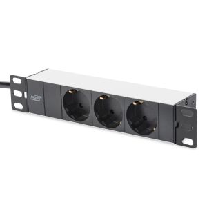 DIGITUS 1U aluminijumski PDU, 254 mm (10") montaža u stalak 3x sigurnosna utičnica, 16A, 4000W, 250VAC 50/60Hz DN-95411