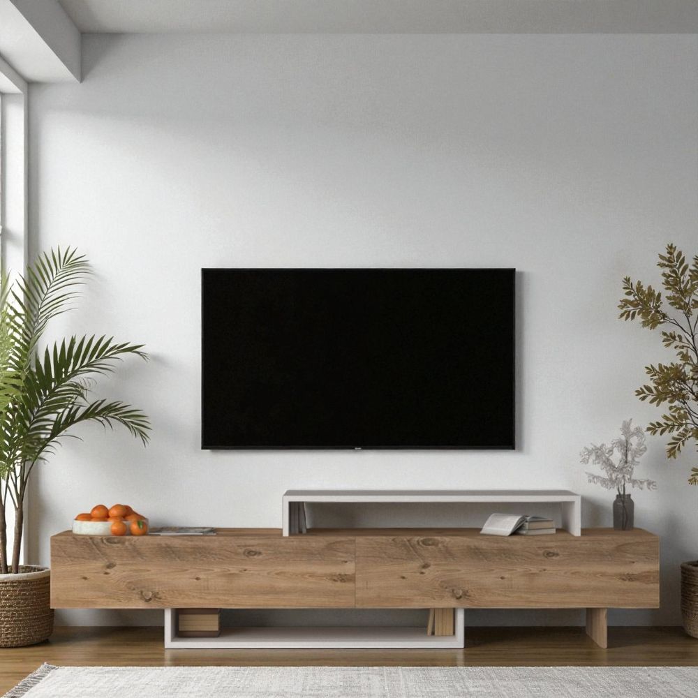 TV kabinet Ruby, boje bijela i atlantik tekstura slika 1