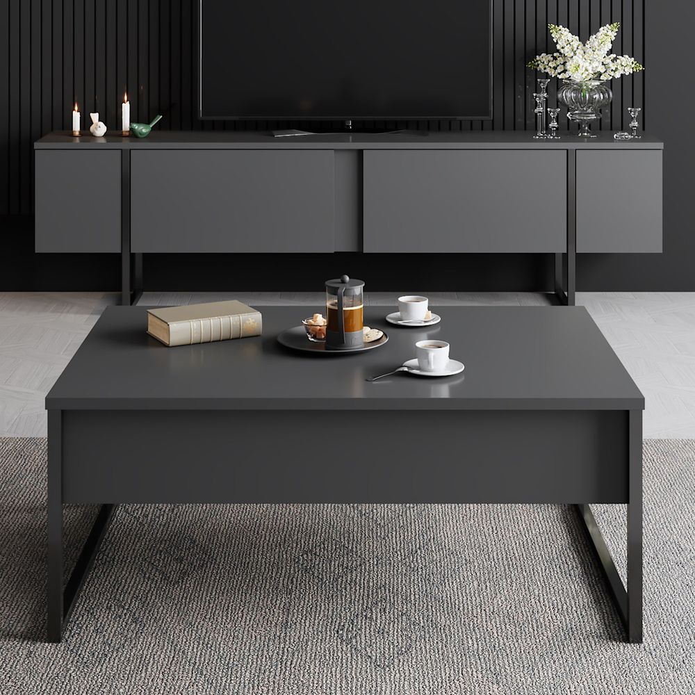 Luxe - TV komoda sa metalnim nogama (tamno siva / antracit) slika 4