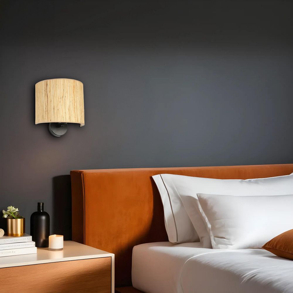 Bambu 010 Abajurlu Oval Aplik Oak Black Zidna Lampa slika 1