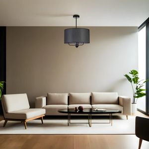 Elegantni crni luster sa hasır abajurima, 3-lampni