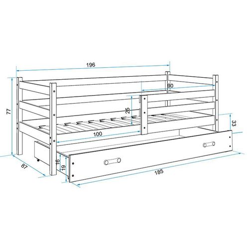 Drveni dječji krevet Erik s ladicom - 190*80 - bijeli slika 3