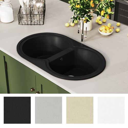 Kuhinjski sudoper s dvije kadice ovalni crni granitni slika 28