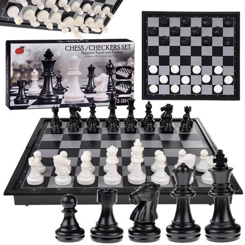 Magnetni set 2u1 šah/dame crno-bijeli slika 1