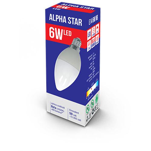 Alpha Star E14 6W NB LED Sijalica 4000K,480Lm,sveća-minjon,220V,Bela slika 3