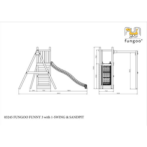 Fungoo set FUNNY 3 s pješčanikom i ljuljačkom - drveno dječje igralište slika 6