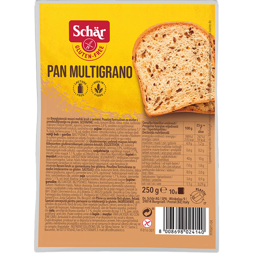 Schar Pan Multigrano - bezglutenski hleb obogaćen gvožđem, magnezijumom i cinkom 250g slika 1