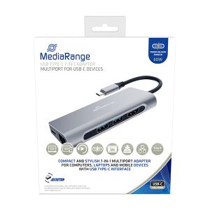 MediaRange USB Type-C® 7-in-1 multiport (HDMI, LAN, ...) adapter, silver™ , MRCS510