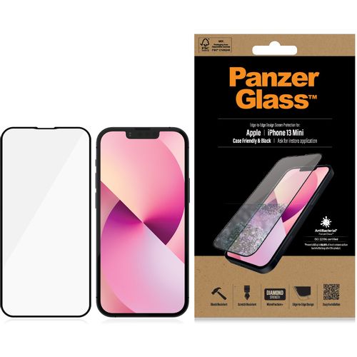 Panzerglass zaštitno staklo za iPhone 13 Mini case friendly antibacterial black slika 1