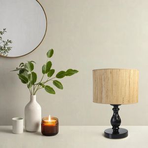 Olimpiyat Crni Silindrični Bambu 010 Abajurlu Masa Lampa