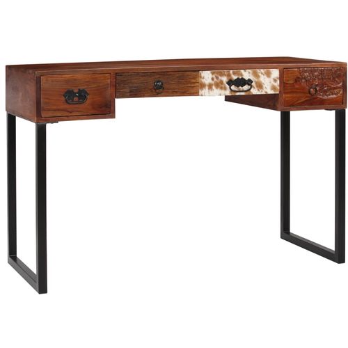 Radni stol od masivnog drva šišama i prave kože 117x50x76 cm slika 24
