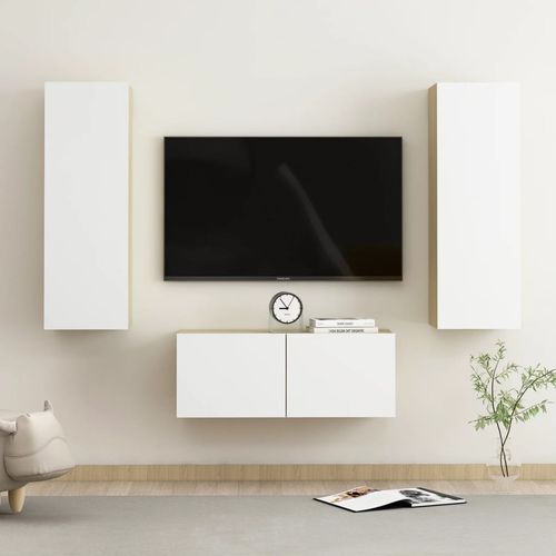 3-dijelni set TV ormarića bijeli i boja hrasta od iverice slika 10