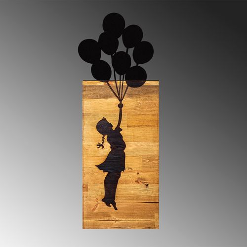 Chıld And Balloons Black Decorative Wooden Wall Accessory slika 6