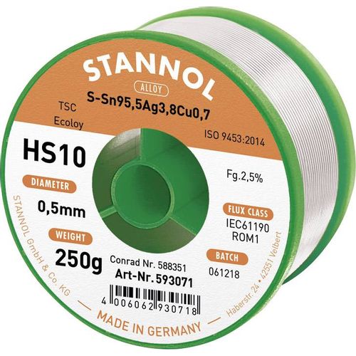 Stannol HS10 2510 lemna žica, bezolovna svitak  Sn95,5Ag3,8Cu0,7 ROM1 250 g 0.5 mm slika 3