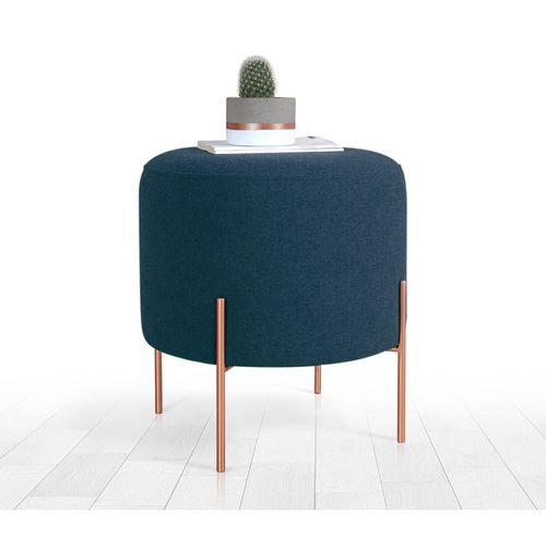 Navy Blue Pouffe 'Copper 50' sa Bakarno Obloženim Nogama slika 2