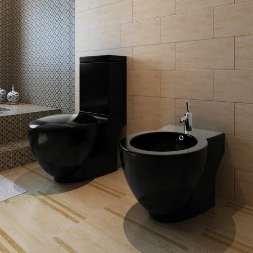 Set toaletne školjke i bidea crni keramički slika 45
