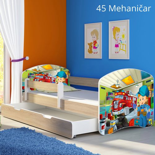 Dječji krevet ACMA s motivom, bočna sonoma + ladica 160x80 cm 45-mehanicar slika 1