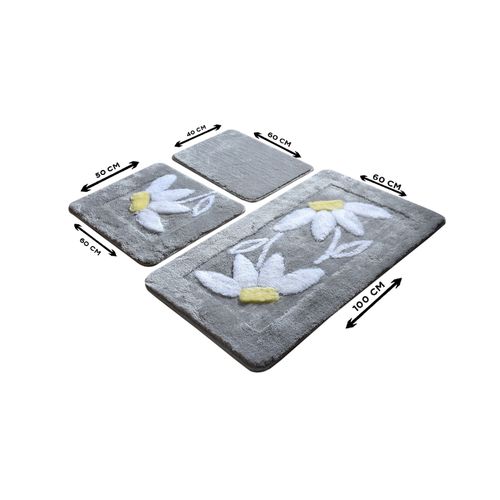 Daisy - Grey Multicolor Acrylic Bathmat Set (3 Pieces) slika 3