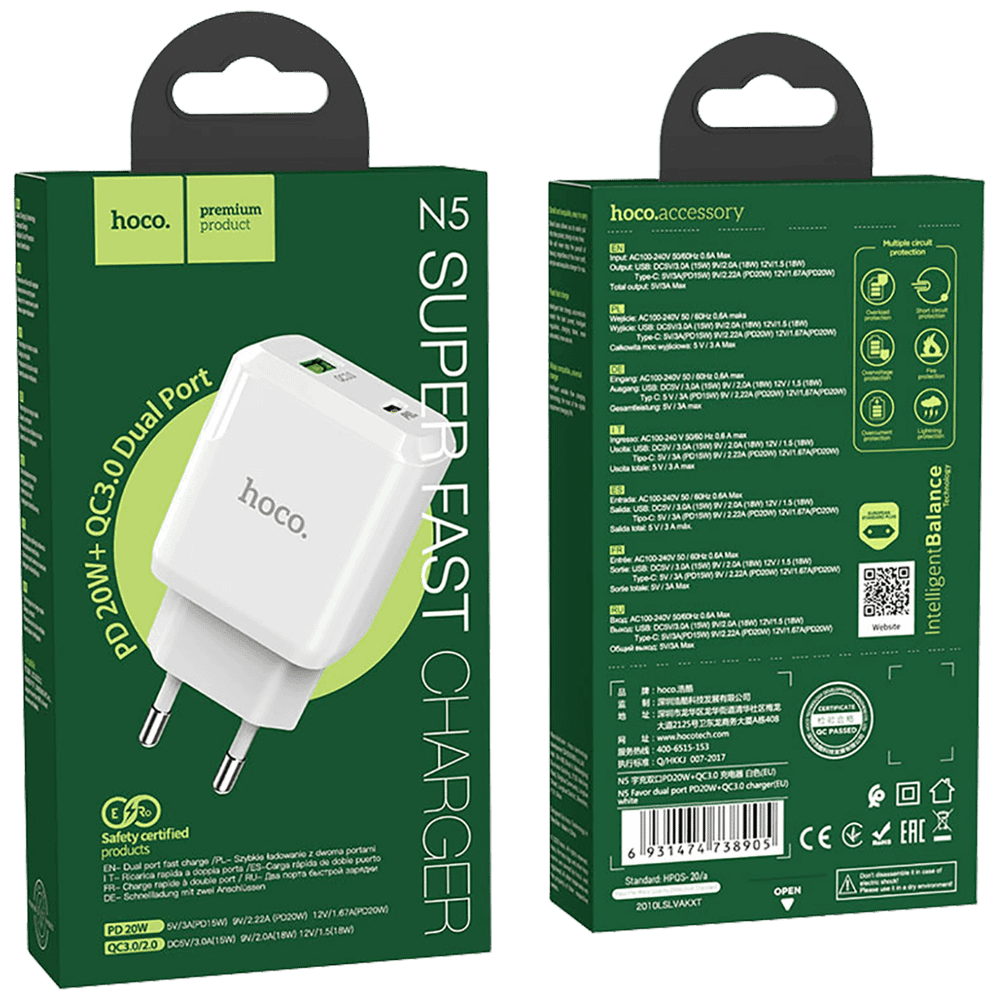 hoco. Punjač kućni, brzi, PD 20W, QC3.0 18W - N5 Favor White slika 2