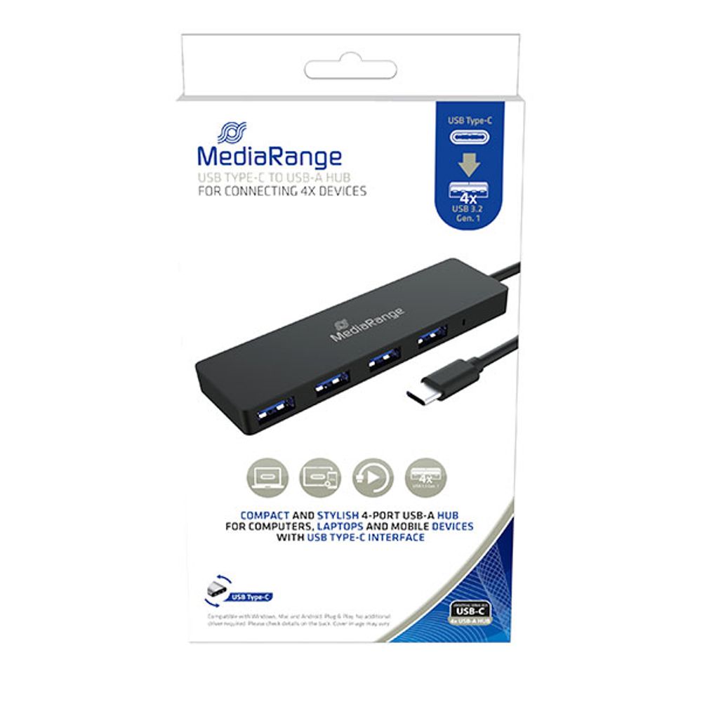 MediaRange USB HUB Type-C™ na USB 3.0 4- port, crni , MRCS508 slika 1
