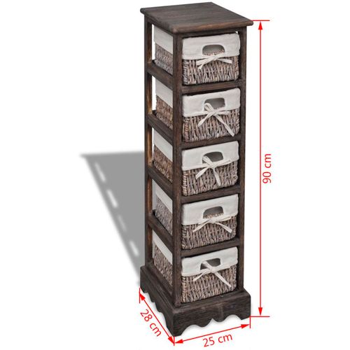 Drveni stalak za pohranu s 5 pletenih košara smeđi slika 28
