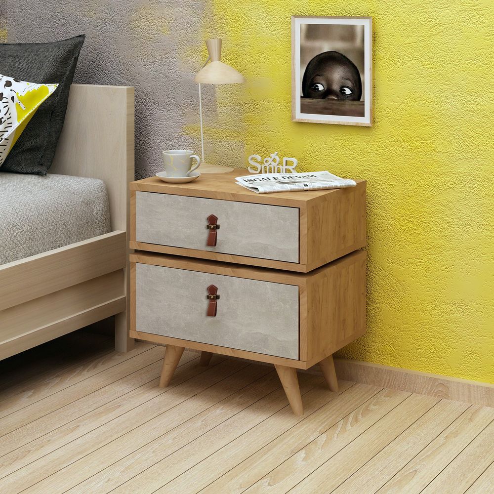 Olenj Oak Bijela Noćna Komoda slika 2
